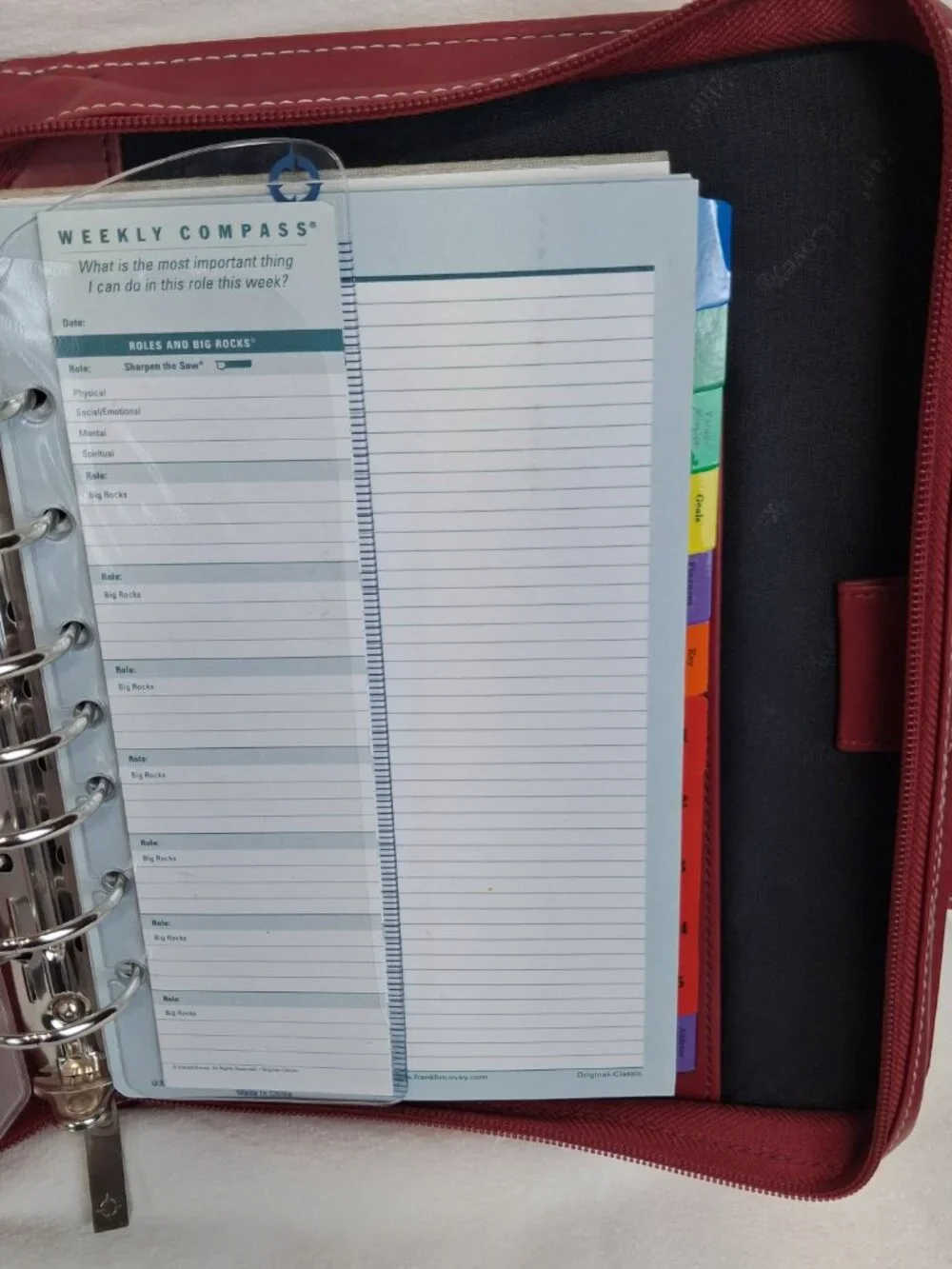 FRANKLIN COVEY Red 7 Ring Planner Binder With Handles Full Zip Read